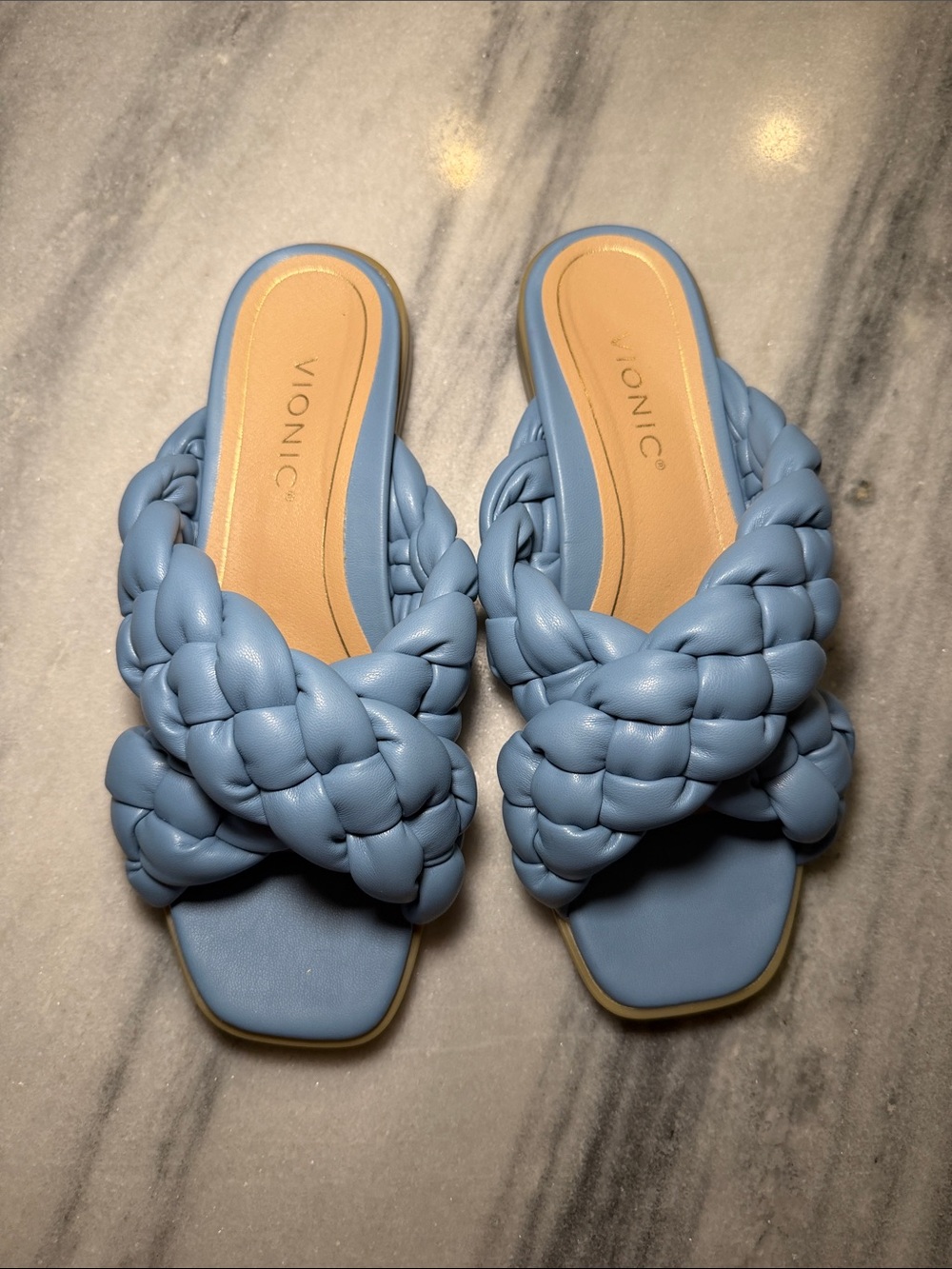Vionic Braided Slide Mules in Powder Blue